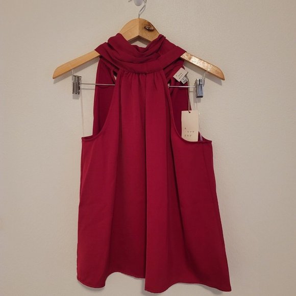 A New Day Womens NWT Satin Halter Top Magenta Pink Back Bow tie Blouse - Picture 6 of 10